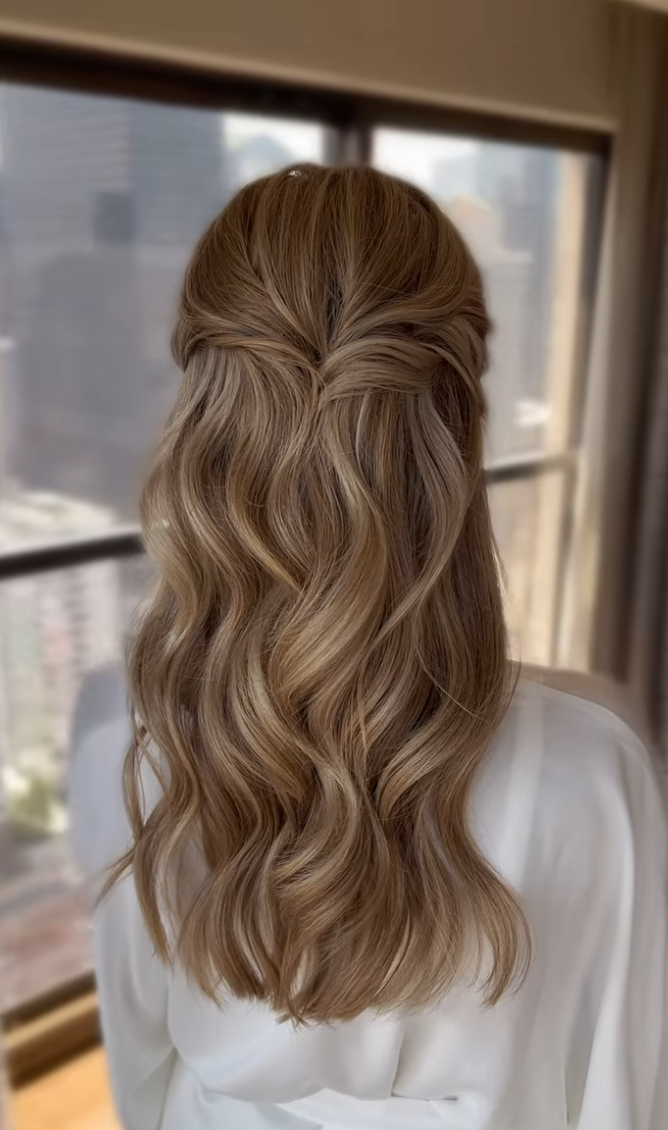 Half-up blonde highlights